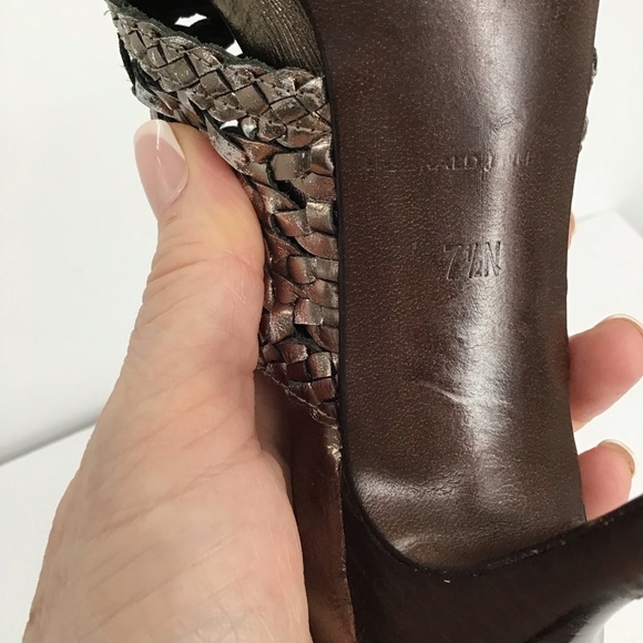 Donald Pliner Alita Leather Metallic Gunmetal Woven Slip-On Mule Heel Size 7.5 N - Picture 10 of 10